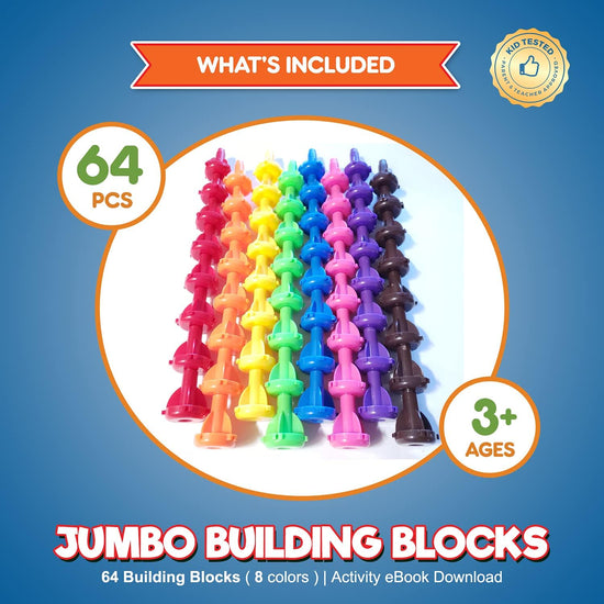 Brain Building Set Construction Toys - Interlocking Engineering Tinker Fine Motor Skills Educational Toys - 64 Pc Stem Toys for Boys and Girls 3 4 5 6 7 Years Old