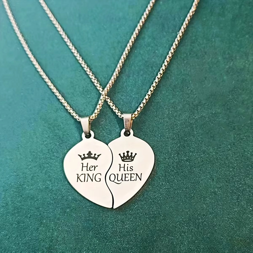 King Queen Crown Couple Confession Love Necklace, Stainless Steel Letter Necklace,A Gift of Love from the World of Love