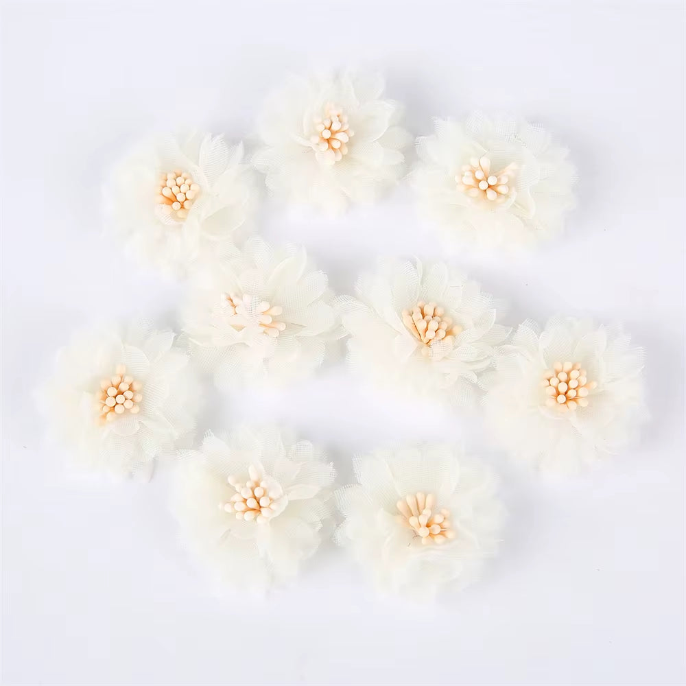 10Pcs Chiffon Flowers DIY Flowers Headwear Hat Dress Decorations Clothes Accessories Hair Accessories Artificial Flowers