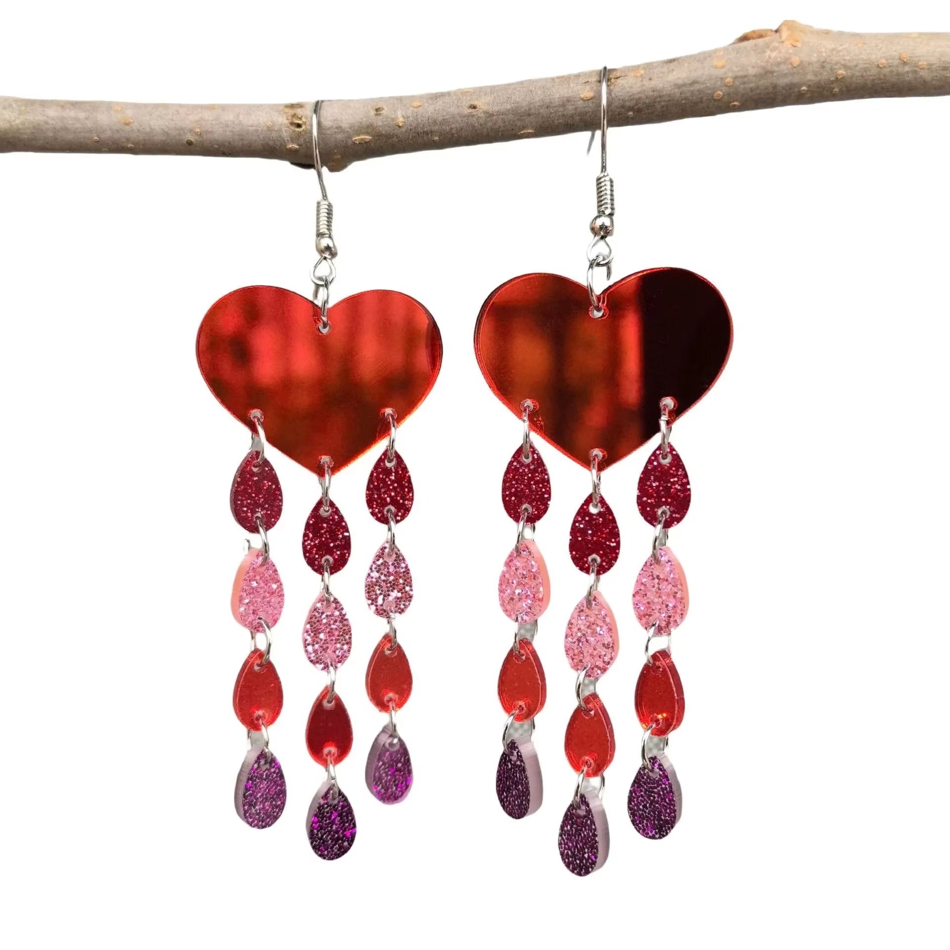 Glitter Acrylic Earrings for Women Red Love Heart Gift Box Chocolate Present Bow Knot Ear Ring Jewelry Valentine'S Day Pendant