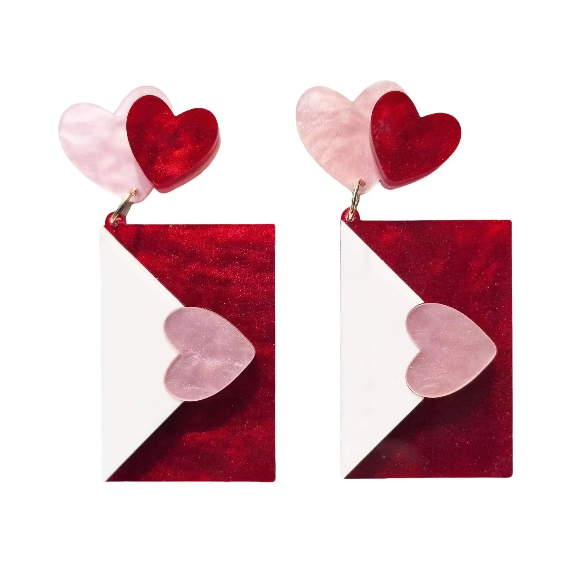 Glitter Acrylic Earrings for Women Red Love Heart Gift Box Chocolate Present Bow Knot Ear Ring Jewelry Valentine'S Day Pendant