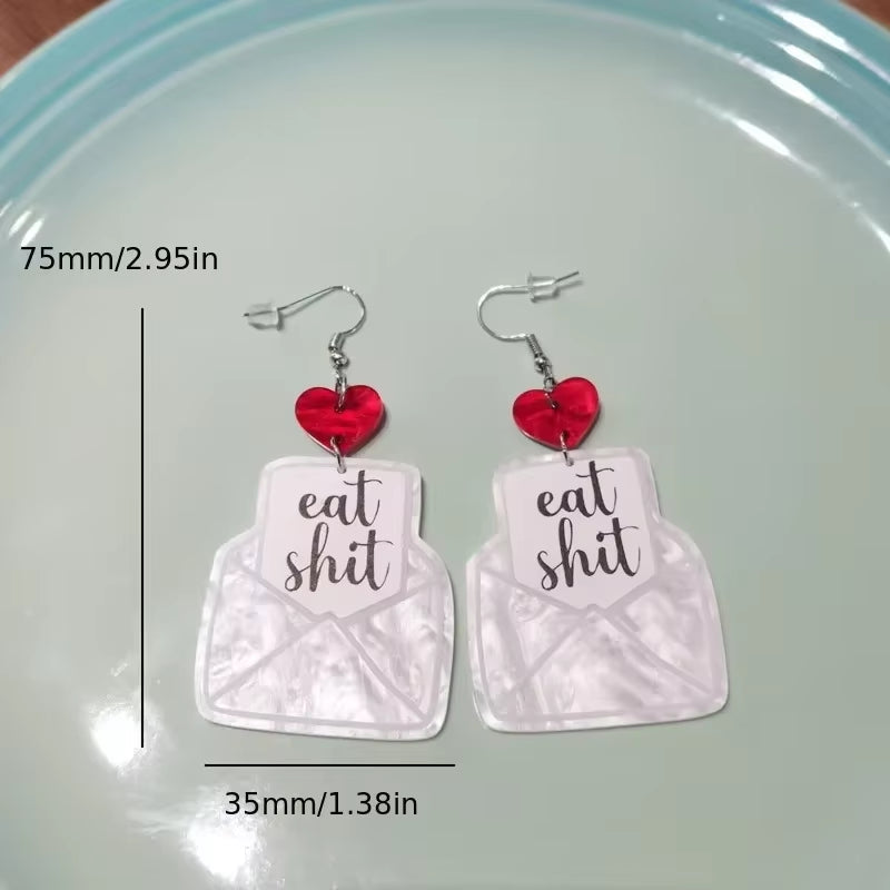 Glitter Acrylic Earrings for Women Red Love Heart Gift Box Chocolate Present Bow Knot Ear Ring Jewelry Valentine'S Day Pendant