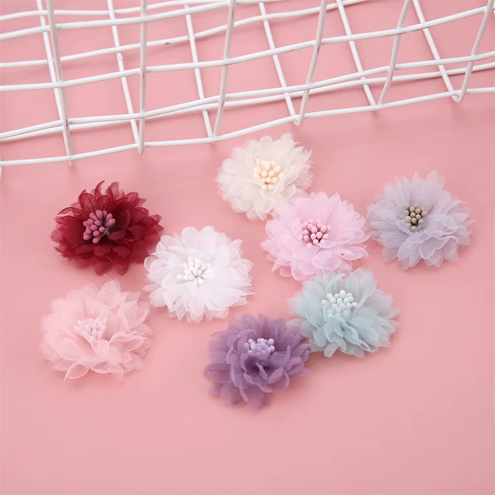 10Pcs Chiffon Flowers DIY Flowers Headwear Hat Dress Decorations Clothes Accessories Hair Accessories Artificial Flowers