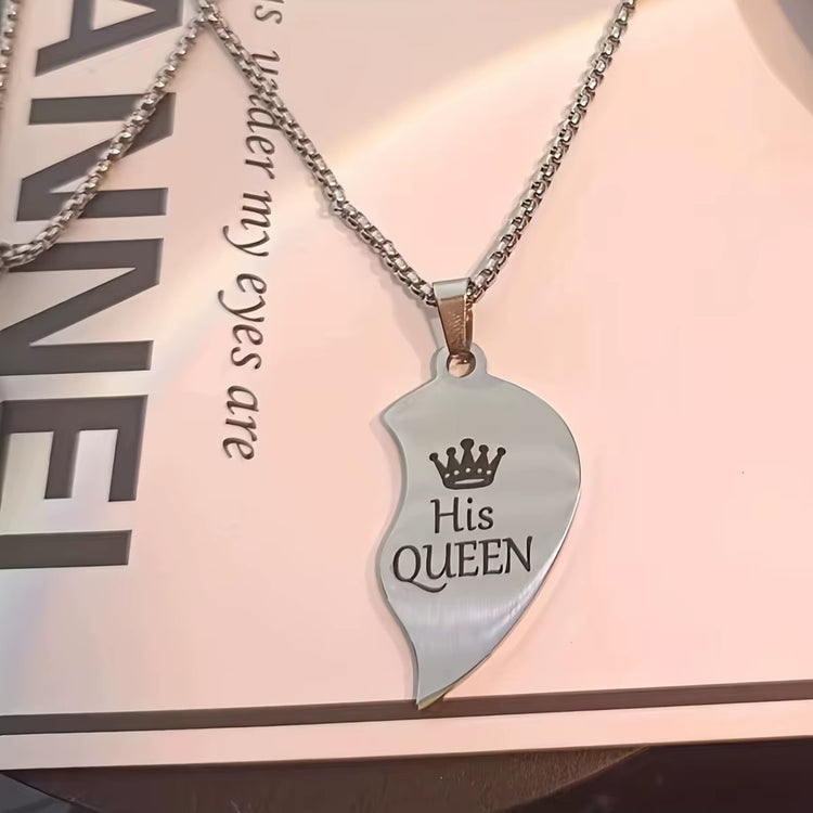 King Queen Crown Couple Confession Love Necklace, Stainless Steel Letter Necklace,A Gift of Love from the World of Love