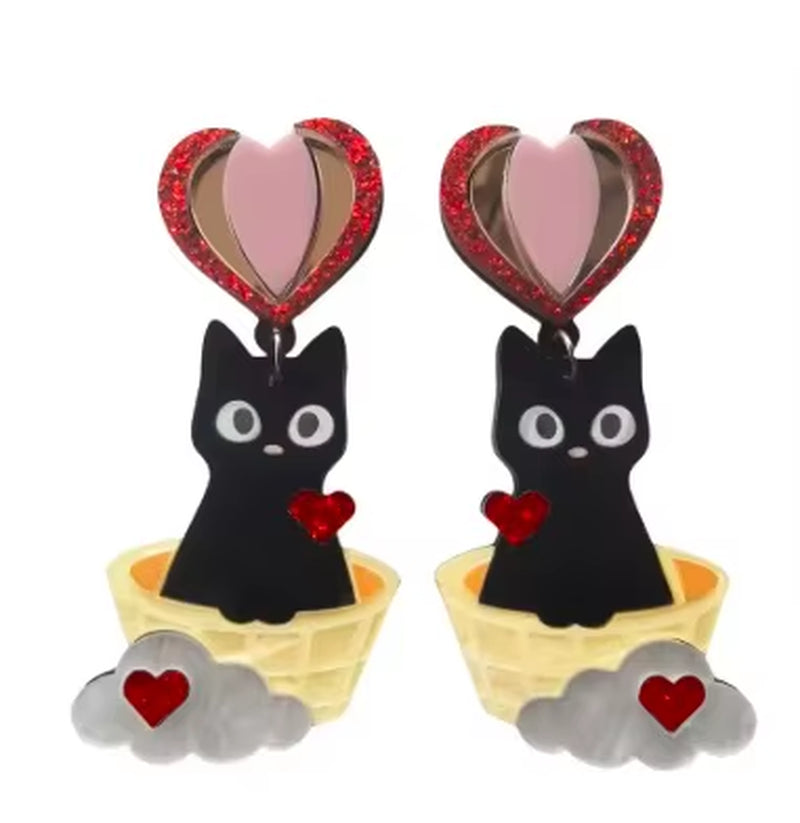 Glitter Acrylic Earrings for Women Red Love Heart Gift Box Chocolate Present Bow Knot Ear Ring Jewelry Valentine'S Day Pendant