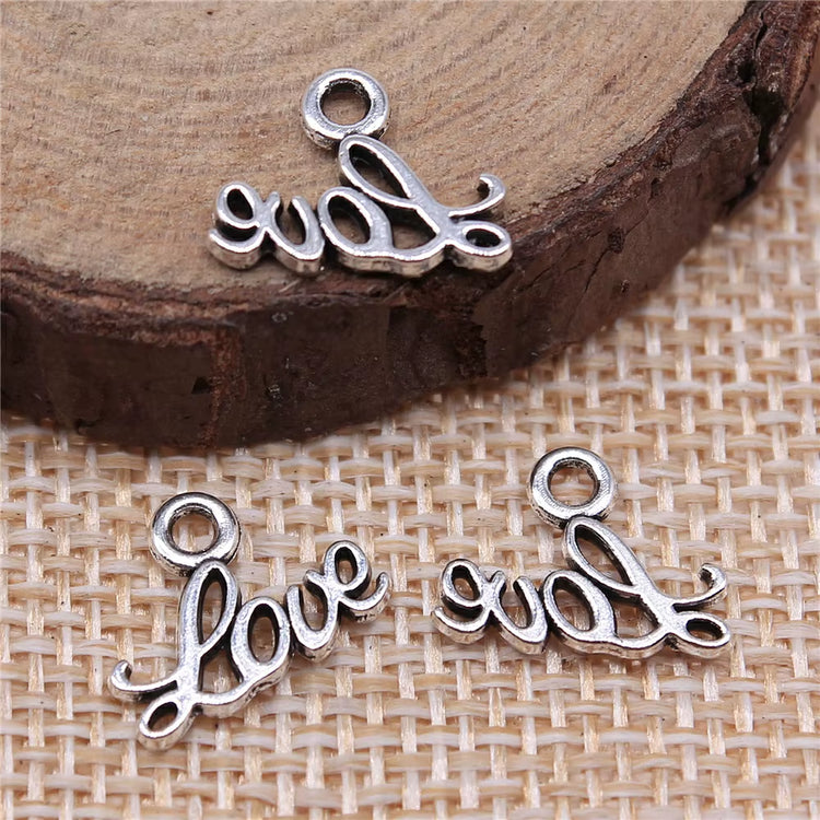 20Pcs 13X10Mm Antique Silver Color Love Word Charm Small Word Love Charm Tiny Love Charm for Jewelry Making