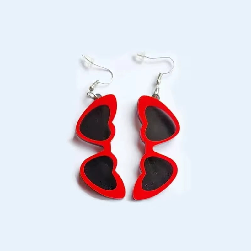 Glitter Acrylic Earrings for Women Red Love Heart Gift Box Chocolate Present Bow Knot Ear Ring Jewelry Valentine'S Day Pendant