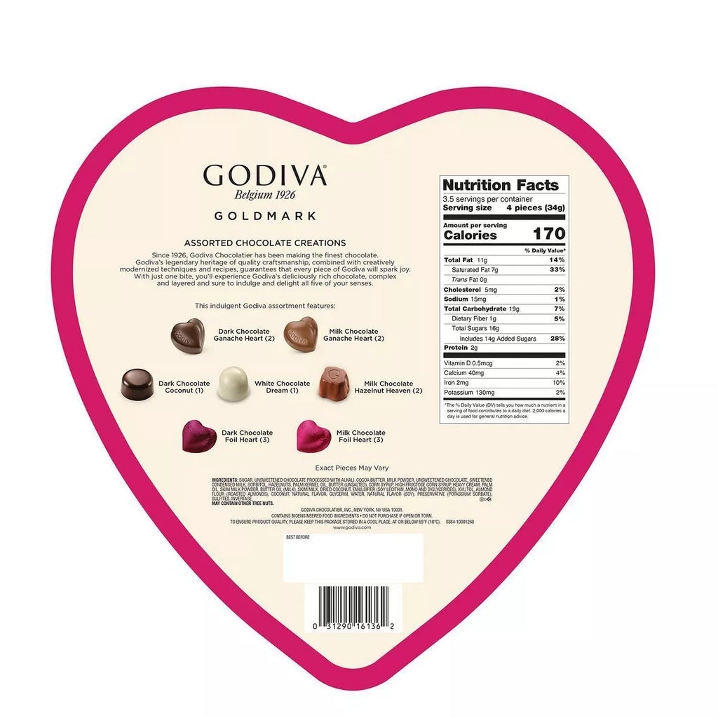 Godiva Valentine'S Goldmark Assorted Chocolate Heart Box  - 4Oz