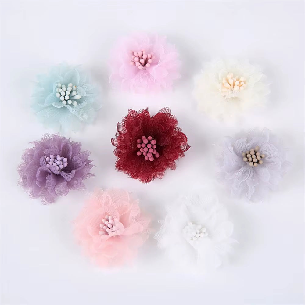 10Pcs Chiffon Flowers DIY Flowers Headwear Hat Dress Decorations Clothes Accessories Hair Accessories Artificial Flowers