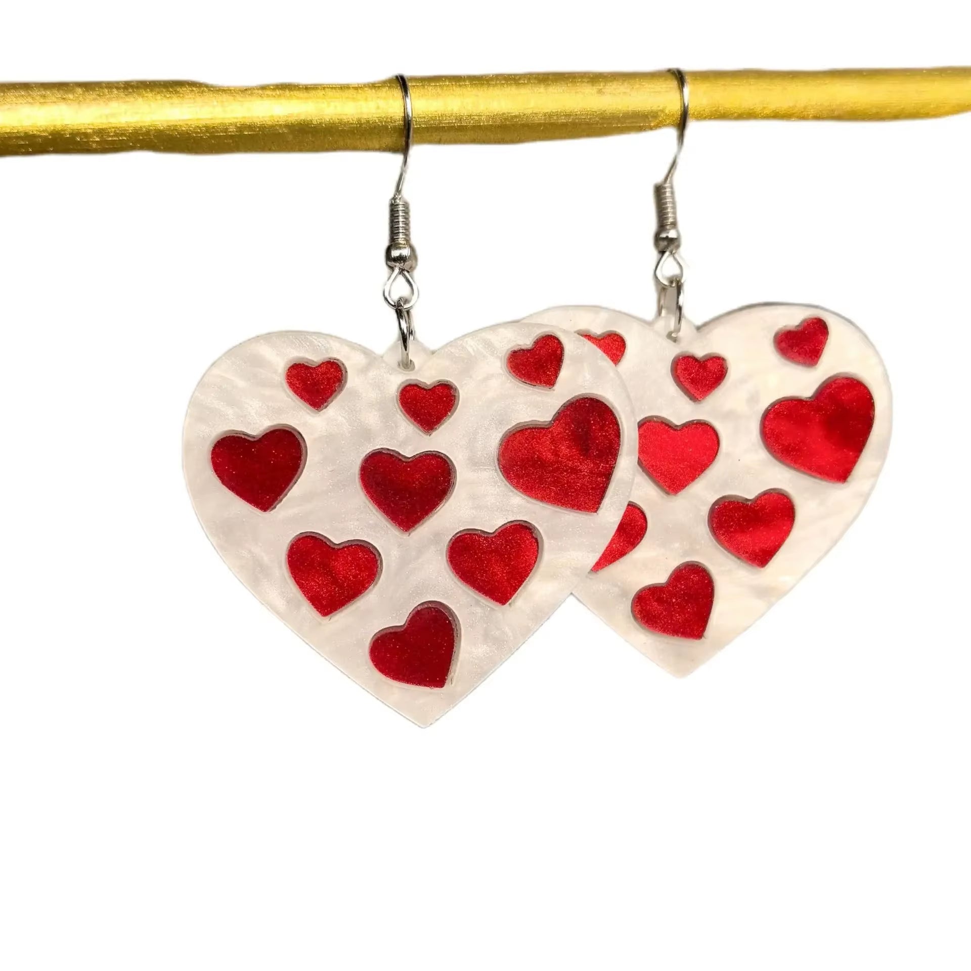 Glitter Acrylic Earrings for Women Red Love Heart Gift Box Chocolate Present Bow Knot Ear Ring Jewelry Valentine'S Day Pendant