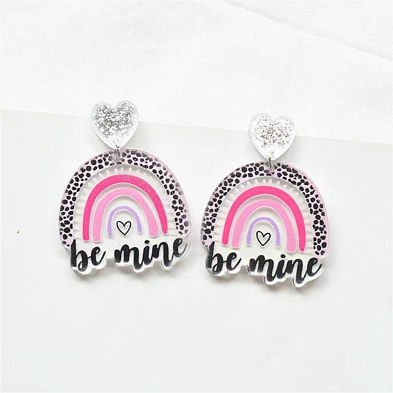 Glitter Acrylic Earrings for Women Red Love Heart Gift Box Chocolate Present Bow Knot Ear Ring Jewelry Valentine'S Day Pendant
