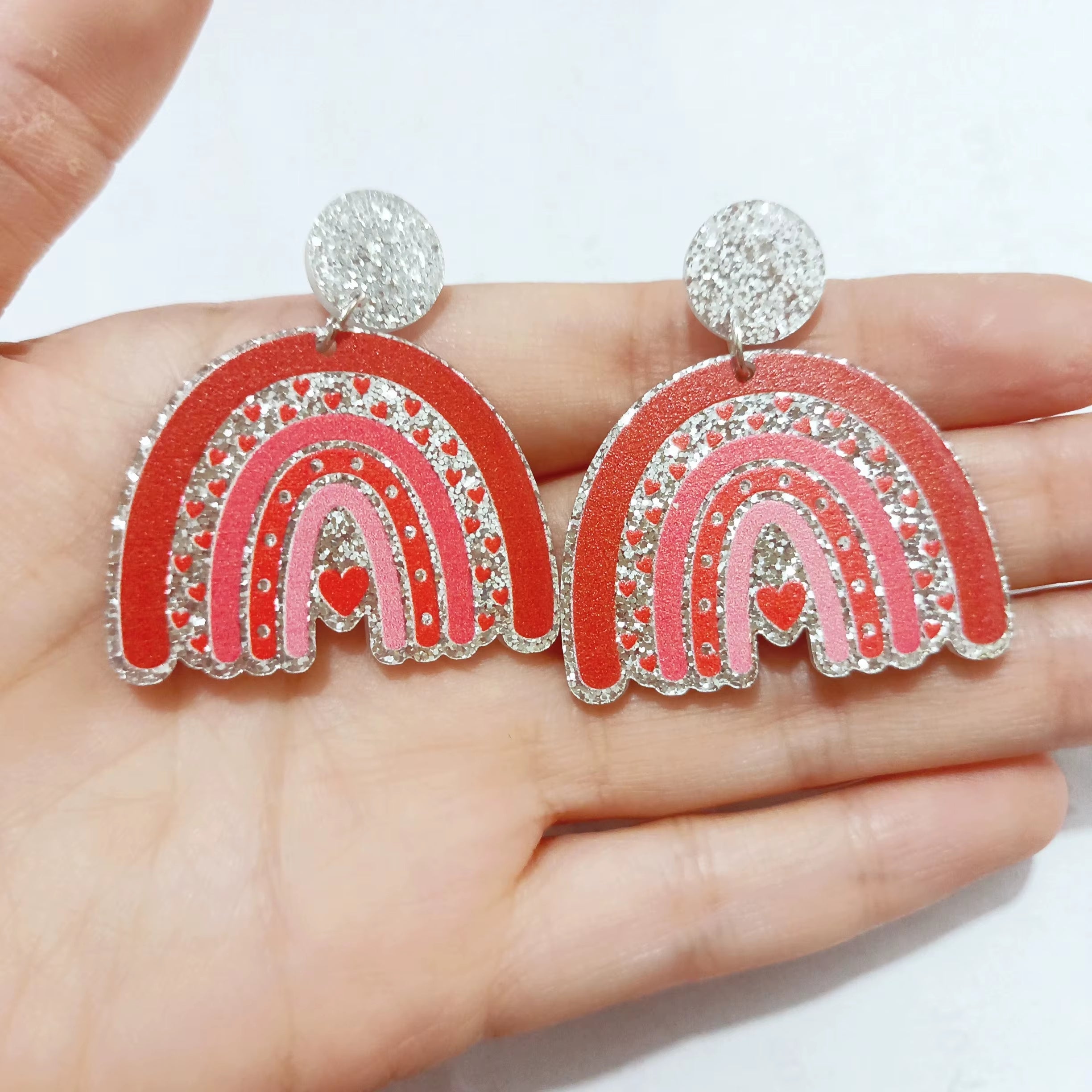 Glitter Acrylic Earrings for Women Red Love Heart Gift Box Chocolate Present Bow Knot Ear Ring Jewelry Valentine'S Day Pendant