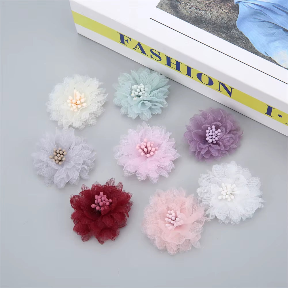 10Pcs Chiffon Flowers DIY Flowers Headwear Hat Dress Decorations Clothes Accessories Hair Accessories Artificial Flowers