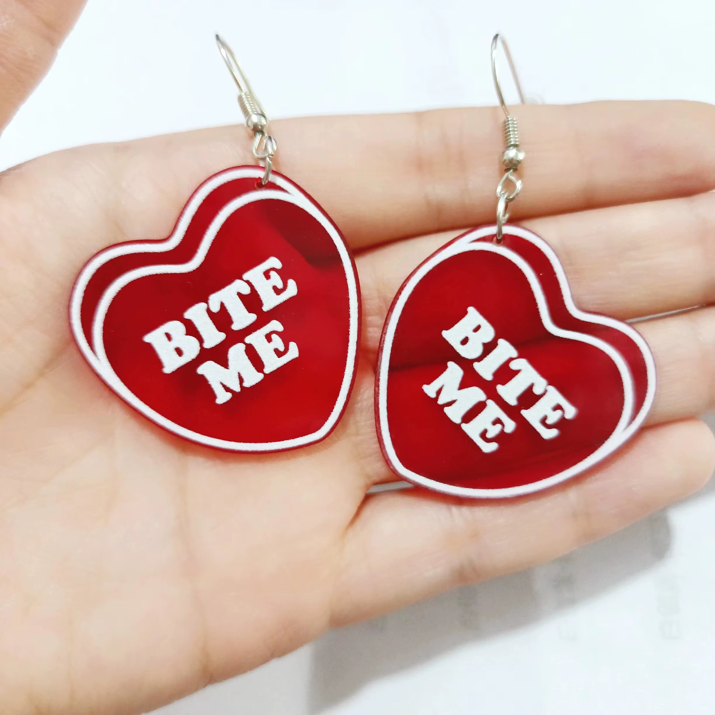 Glitter Acrylic Earrings for Women Red Love Heart Gift Box Chocolate Present Bow Knot Ear Ring Jewelry Valentine'S Day Pendant
