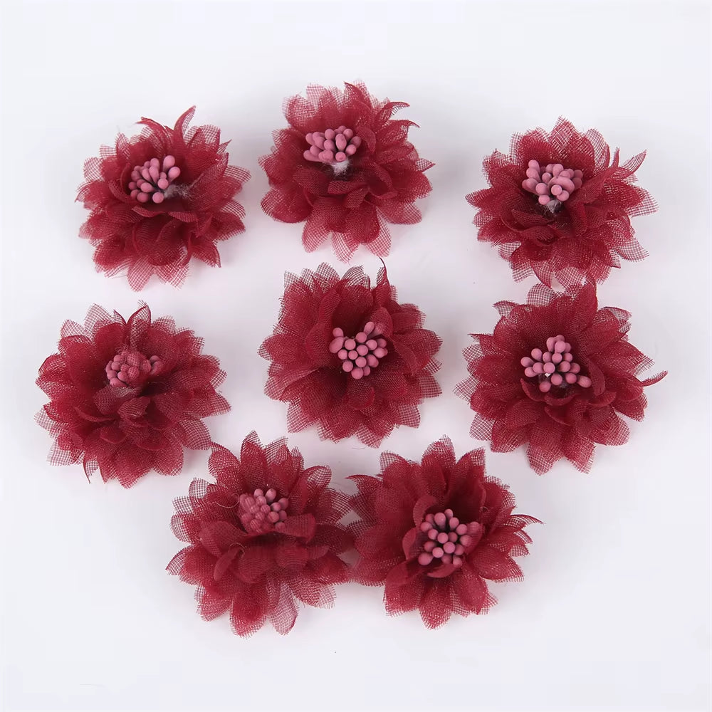 10Pcs Chiffon Flowers DIY Flowers Headwear Hat Dress Decorations Clothes Accessories Hair Accessories Artificial Flowers
