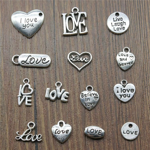 40Pcs Charms Love Antique Silver Color Love Heart Charms Jewelry Findings DIY Word Love Charms Wholesale
