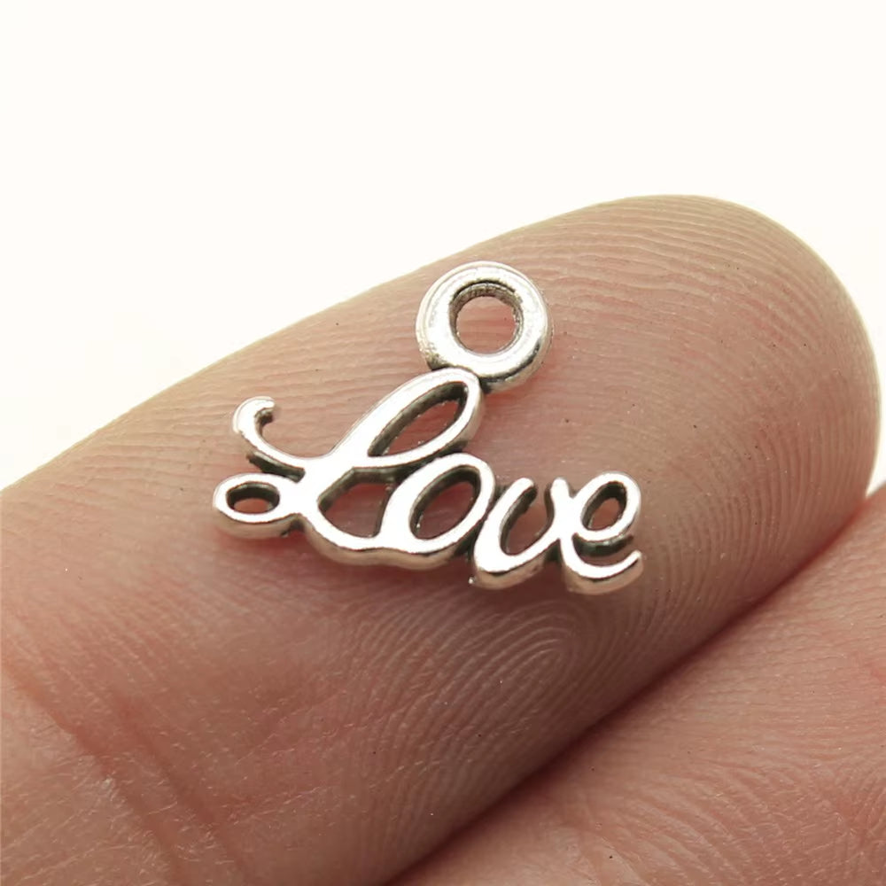 20Pcs 13X10Mm Antique Silver Color Love Word Charm Small Word Love Charm Tiny Love Charm for Jewelry Making