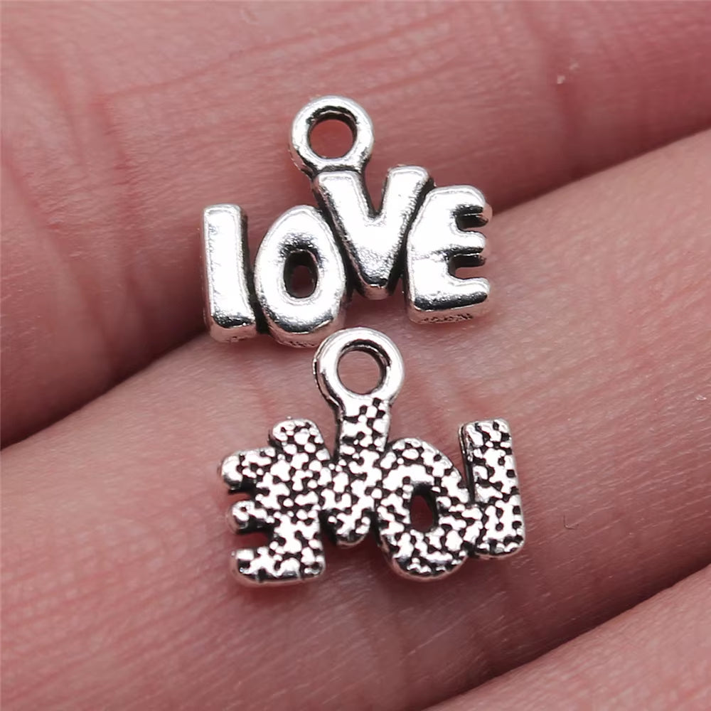40Pcs Charms Love Antique Silver Color Love Heart Charms Jewelry Findings DIY Word Love Charms Wholesale