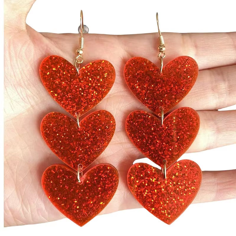 Glitter Acrylic Earrings for Women Red Love Heart Gift Box Chocolate Present Bow Knot Ear Ring Jewelry Valentine'S Day Pendant