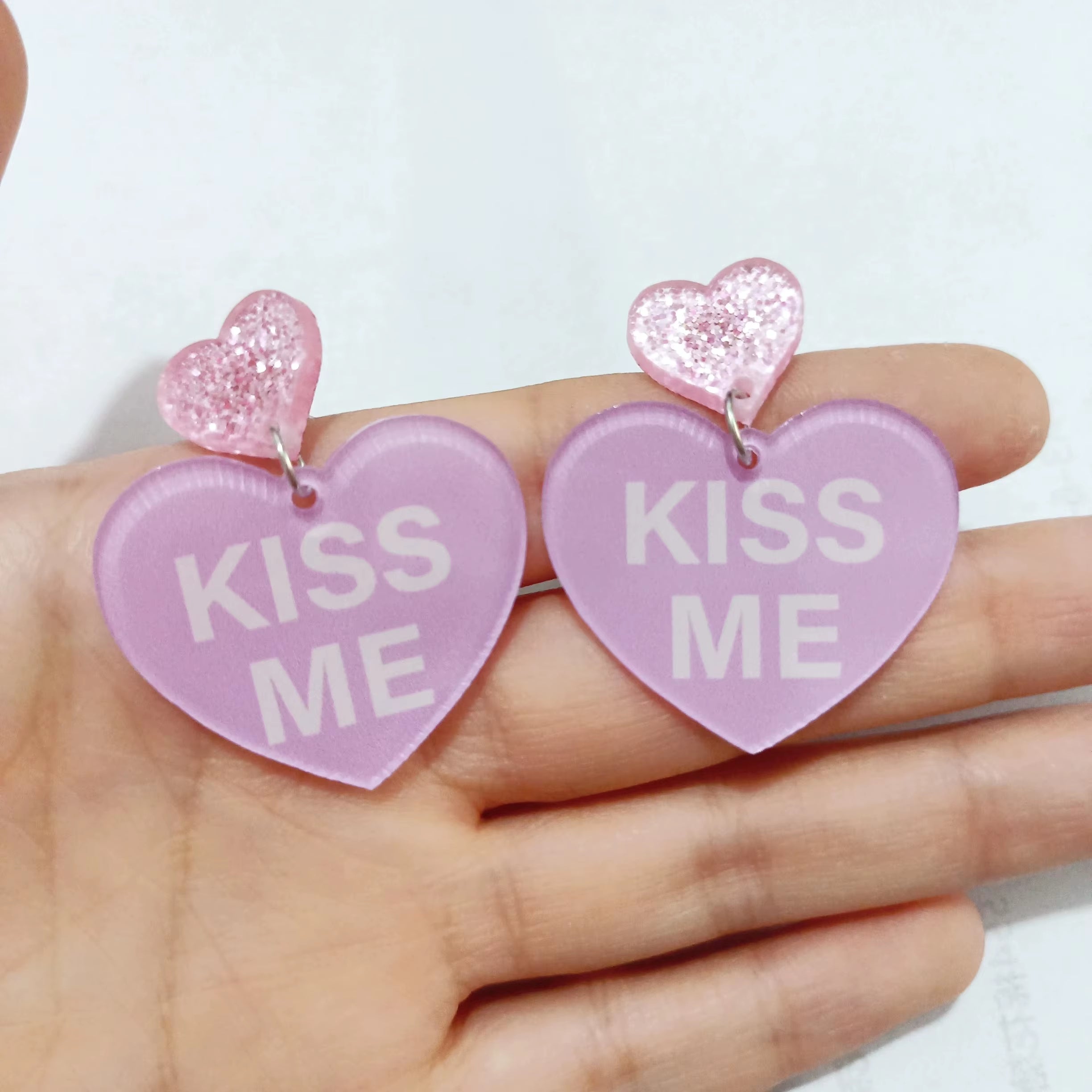 Glitter Acrylic Earrings for Women Red Love Heart Gift Box Chocolate Present Bow Knot Ear Ring Jewelry Valentine'S Day Pendant