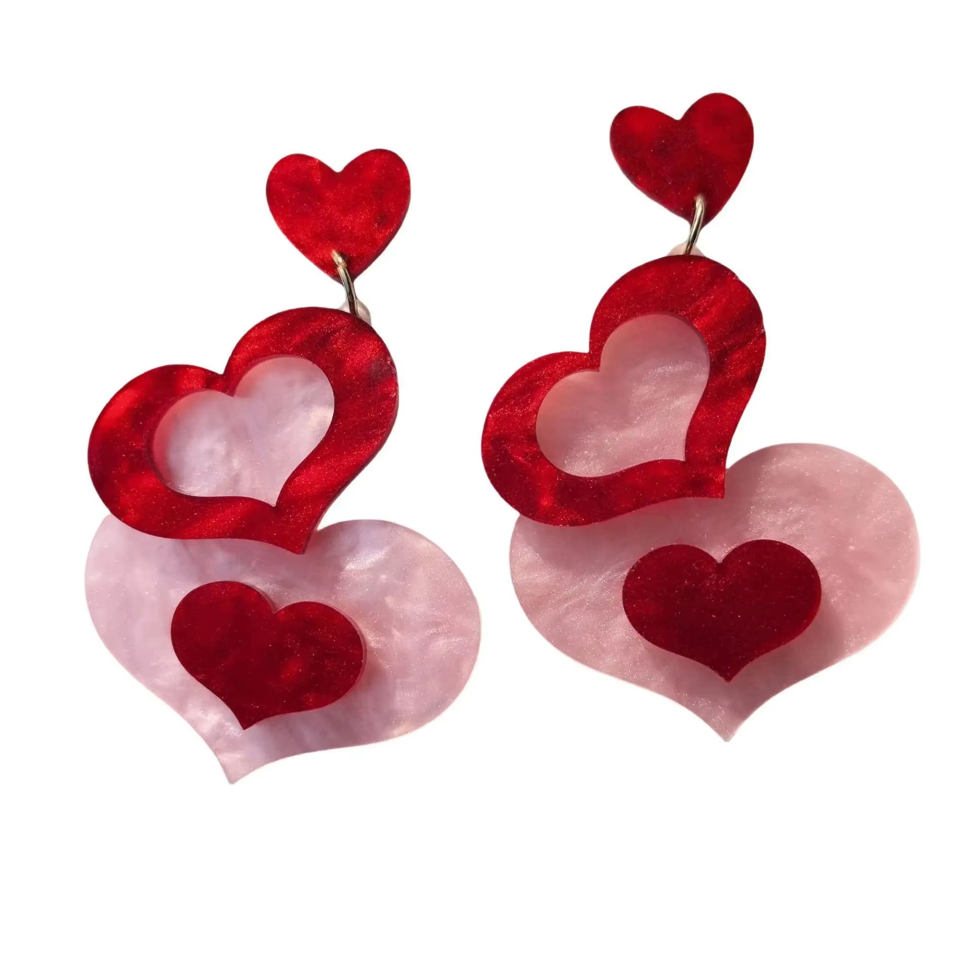 Glitter Acrylic Earrings for Women Red Love Heart Gift Box Chocolate Present Bow Knot Ear Ring Jewelry Valentine'S Day Pendant