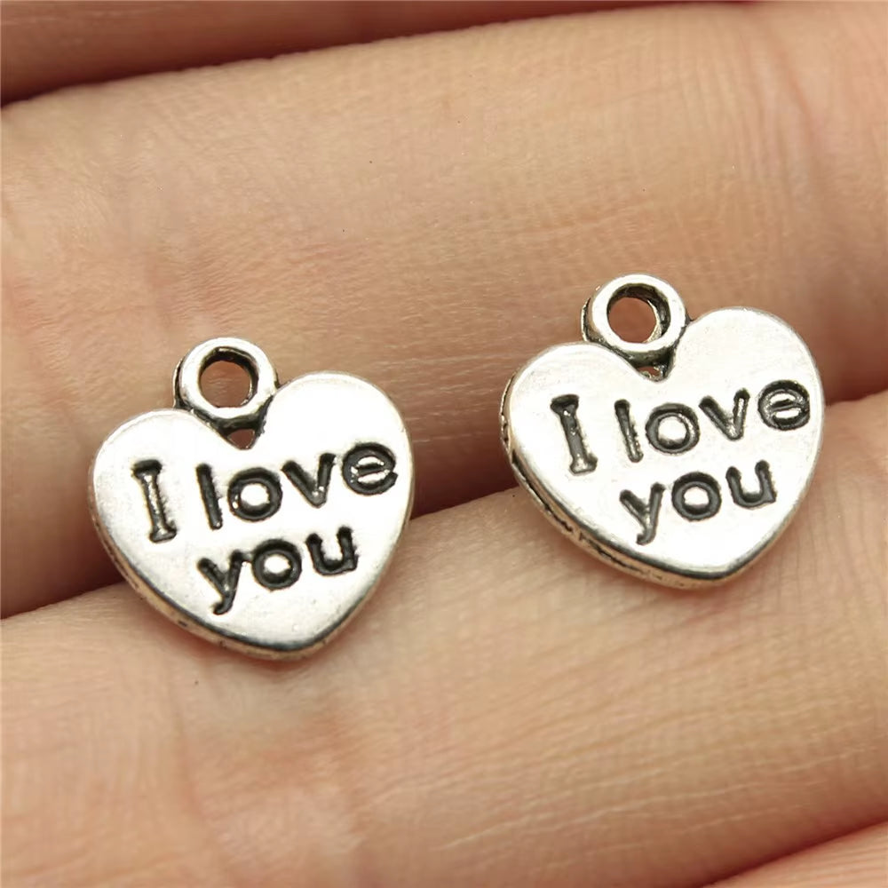40Pcs Charms Love Antique Silver Color Love Heart Charms Jewelry Findings DIY Word Love Charms Wholesale