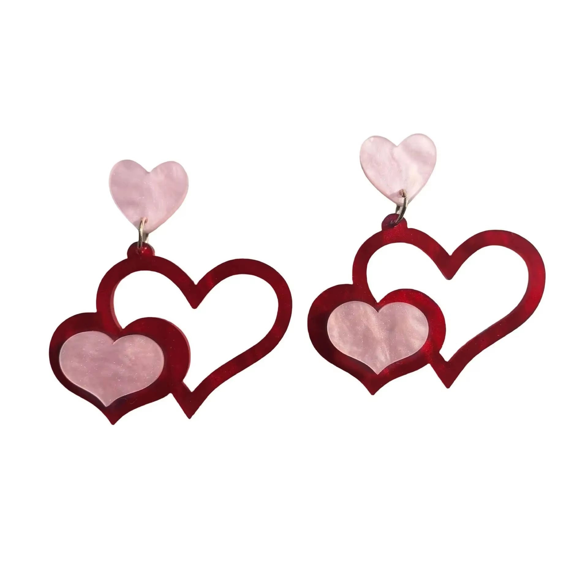 Glitter Acrylic Earrings for Women Red Love Heart Gift Box Chocolate Present Bow Knot Ear Ring Jewelry Valentine'S Day Pendant