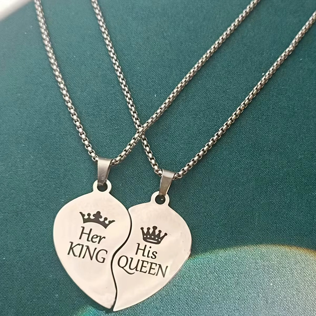 King Queen Crown Couple Confession Love Necklace, Stainless Steel Letter Necklace,A Gift of Love from the World of Love