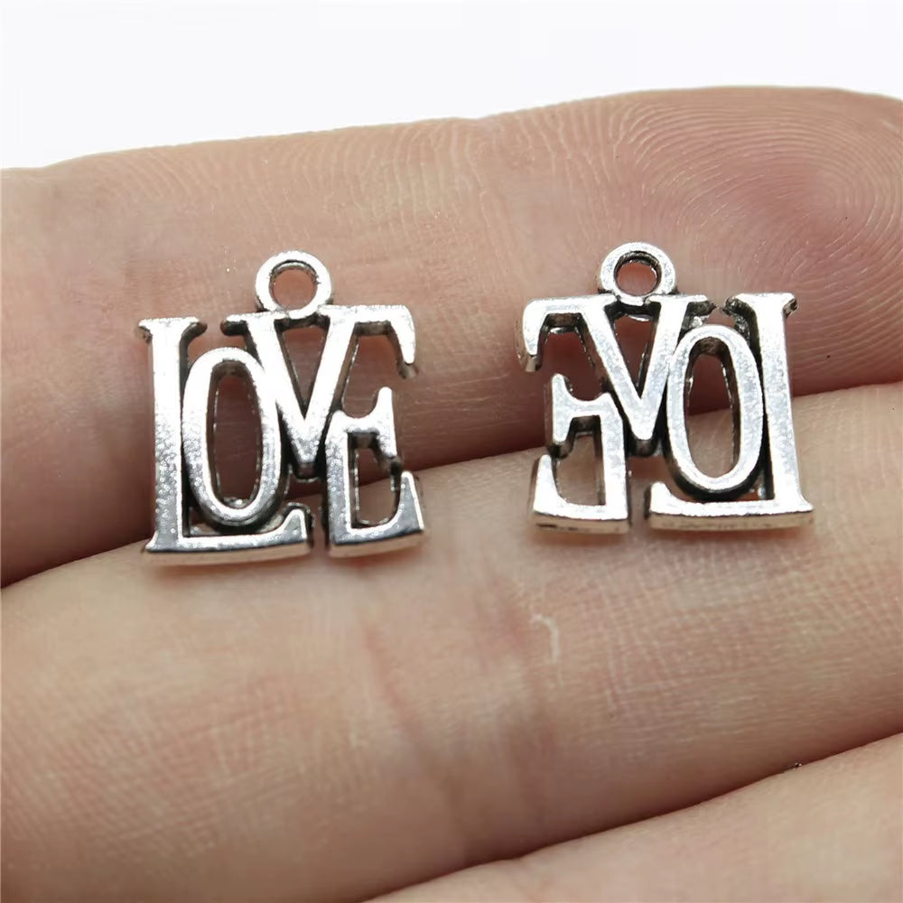 40Pcs Charms Love Antique Silver Color Love Heart Charms Jewelry Findings DIY Word Love Charms Wholesale