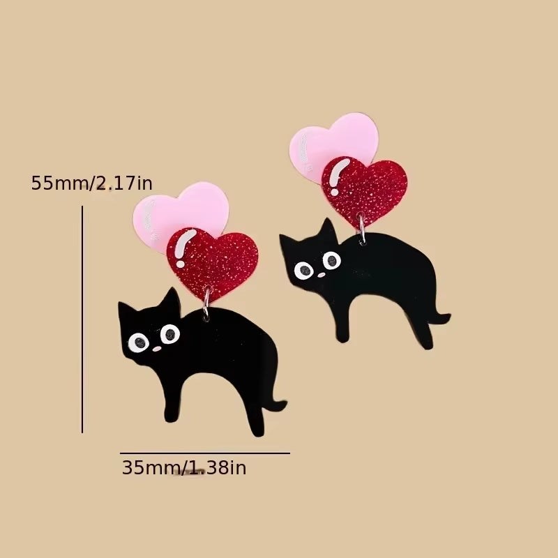 Glitter Acrylic Earrings for Women Red Love Heart Gift Box Chocolate Present Bow Knot Ear Ring Jewelry Valentine'S Day Pendant