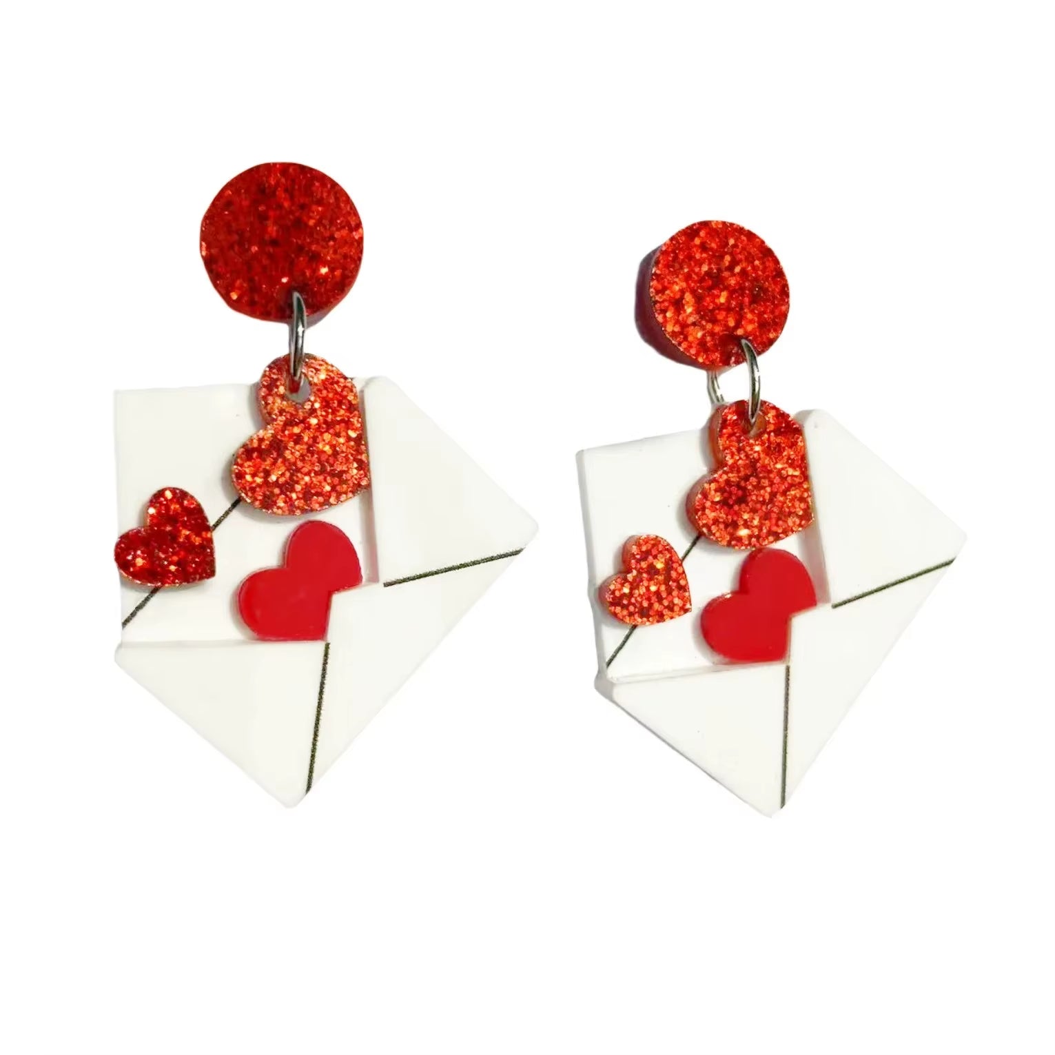 Glitter Acrylic Earrings for Women Red Love Heart Gift Box Chocolate Present Bow Knot Ear Ring Jewelry Valentine'S Day Pendant