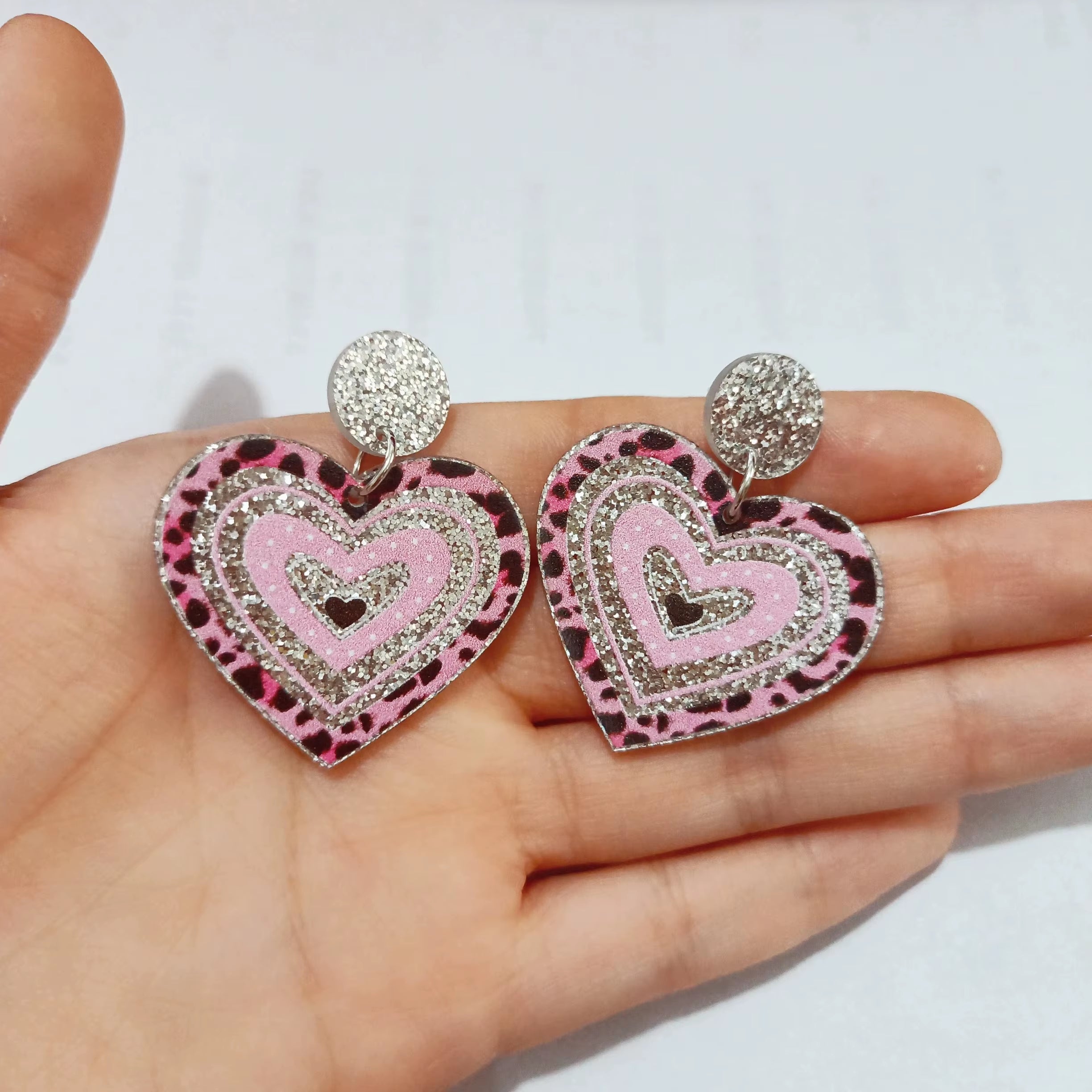 Glitter Acrylic Earrings for Women Red Love Heart Gift Box Chocolate Present Bow Knot Ear Ring Jewelry Valentine'S Day Pendant