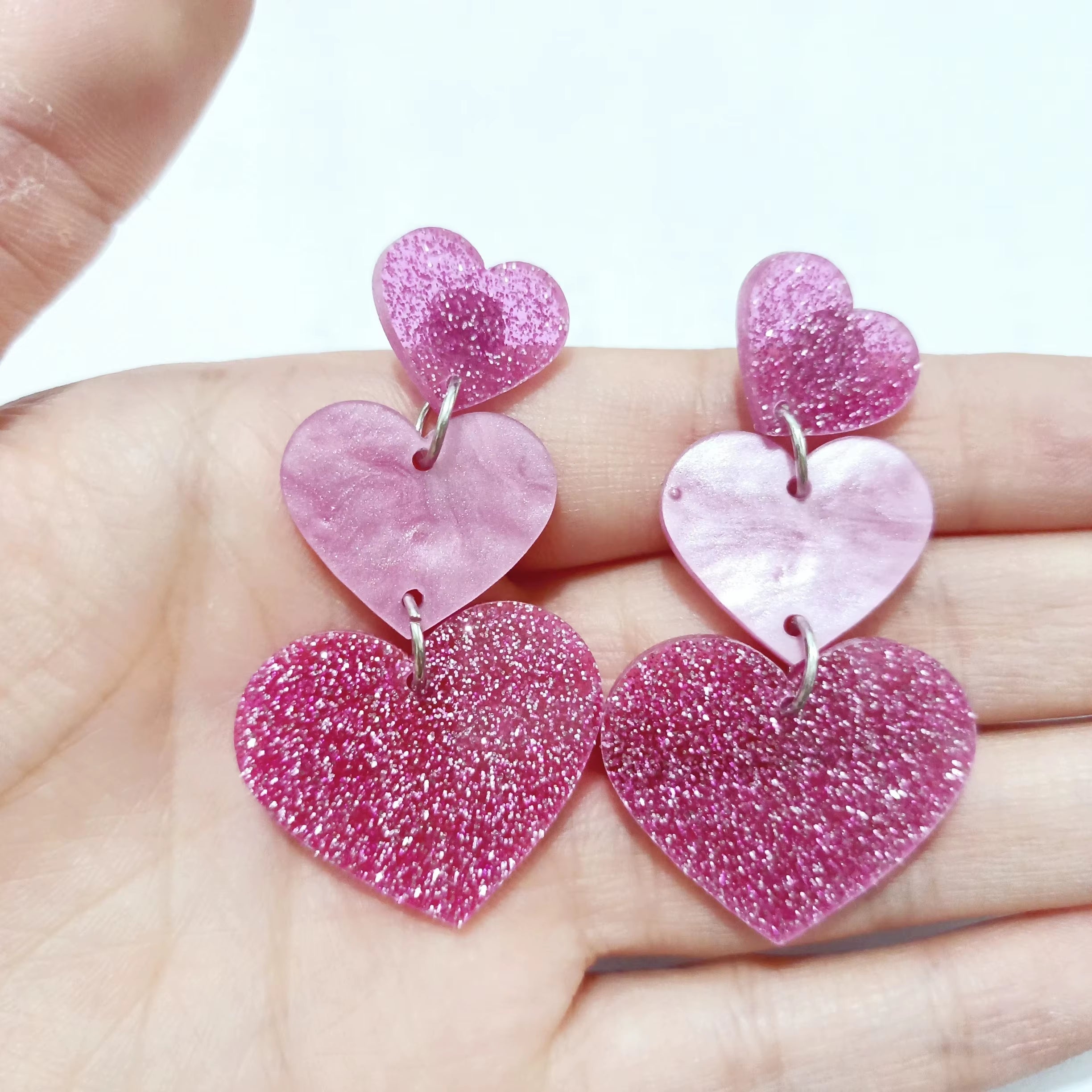 Glitter Acrylic Earrings for Women Red Love Heart Gift Box Chocolate Present Bow Knot Ear Ring Jewelry Valentine'S Day Pendant