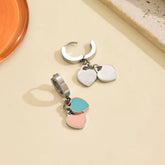 Love Earrings Female Pink Blue Enamel Double Love Pendant Earrings
