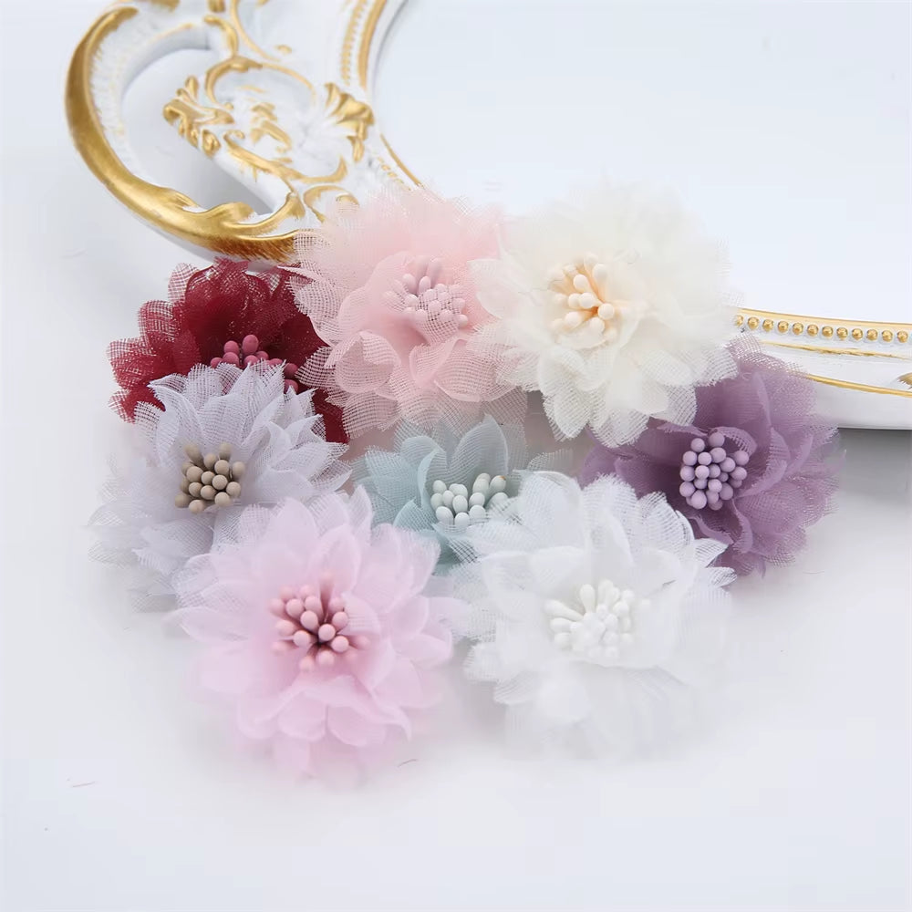 10Pcs Chiffon Flowers DIY Flowers Headwear Hat Dress Decorations Clothes Accessories Hair Accessories Artificial Flowers