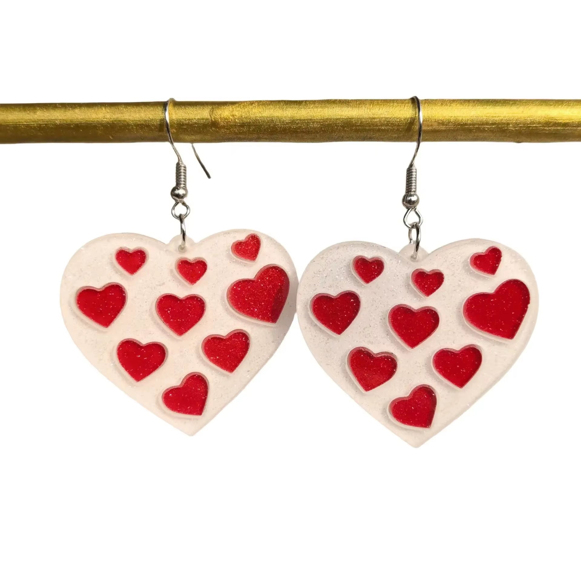 Glitter Acrylic Earrings for Women Red Love Heart Gift Box Chocolate Present Bow Knot Ear Ring Jewelry Valentine'S Day Pendant