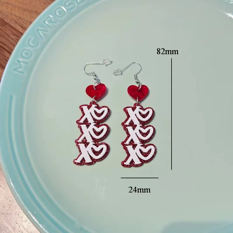 Glitter Acrylic Earrings for Women Red Love Heart Gift Box Chocolate Present Bow Knot Ear Ring Jewelry Valentine'S Day Pendant
