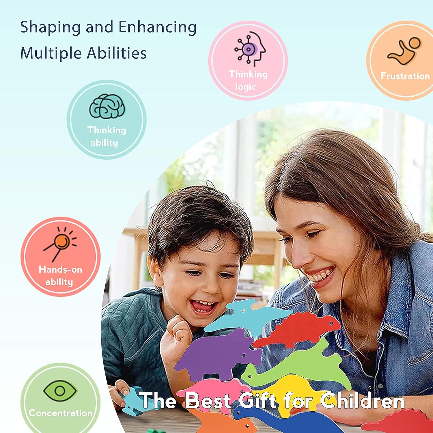 Dinosaur Toys for Kids Boys Toys, Dinosaur Toys Wooden Stacking Games, Toddler Toys for Boys Toys, Montessori Learning Toys Boys Christmas Birthday Gifts Toys