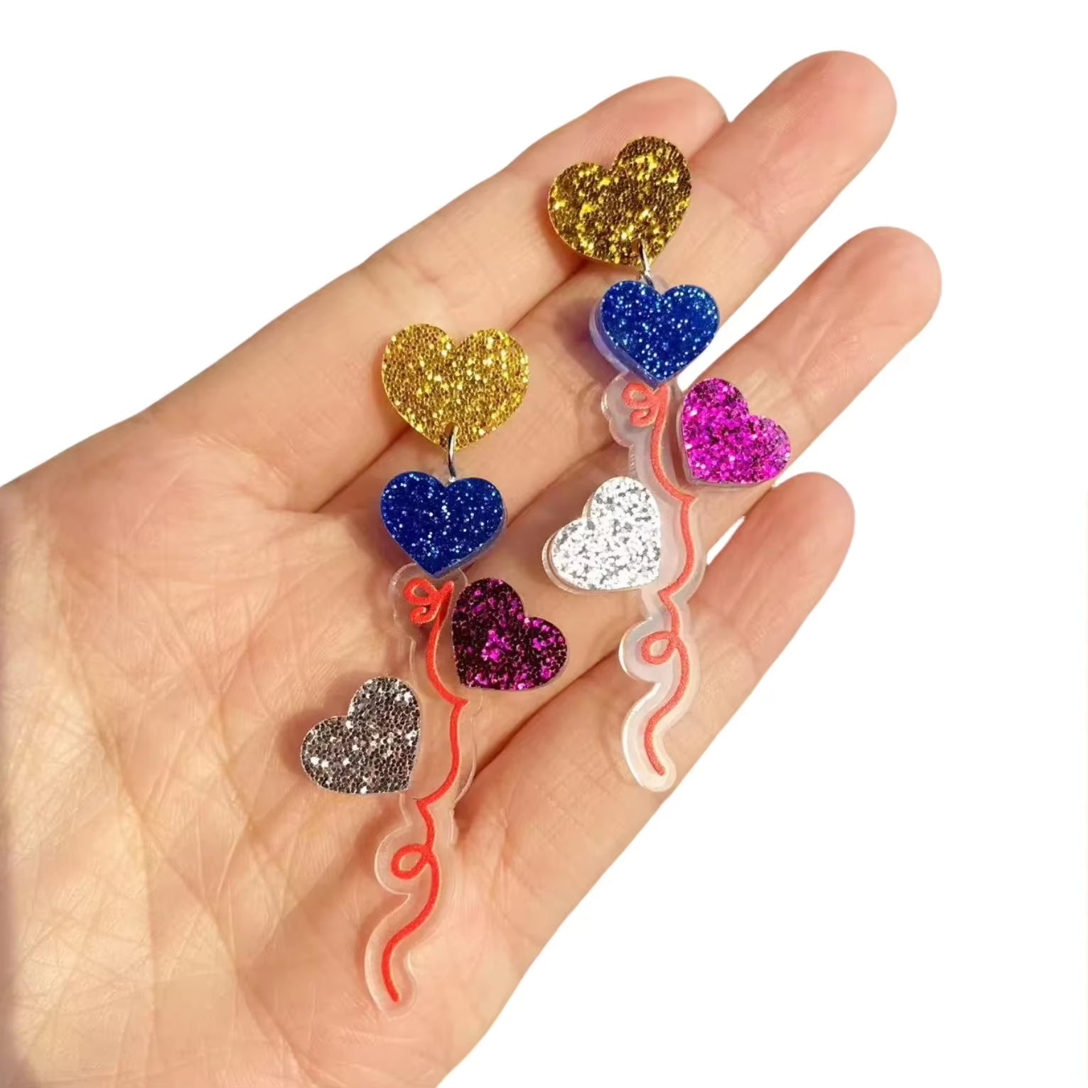 Glitter Acrylic Earrings for Women Red Love Heart Gift Box Chocolate Present Bow Knot Ear Ring Jewelry Valentine'S Day Pendant