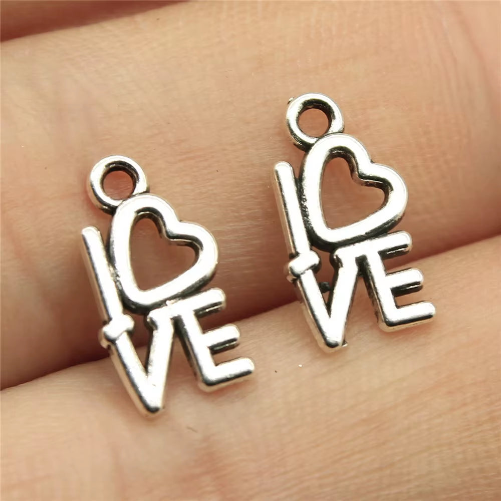 40Pcs Charms Love Antique Silver Color Love Heart Charms Jewelry Findings DIY Word Love Charms Wholesale