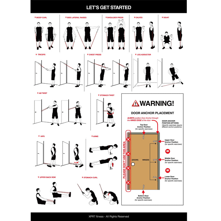 Single Resistance Band Home Gym Exercise Band with Handles and Door Anchor 30 Lb.